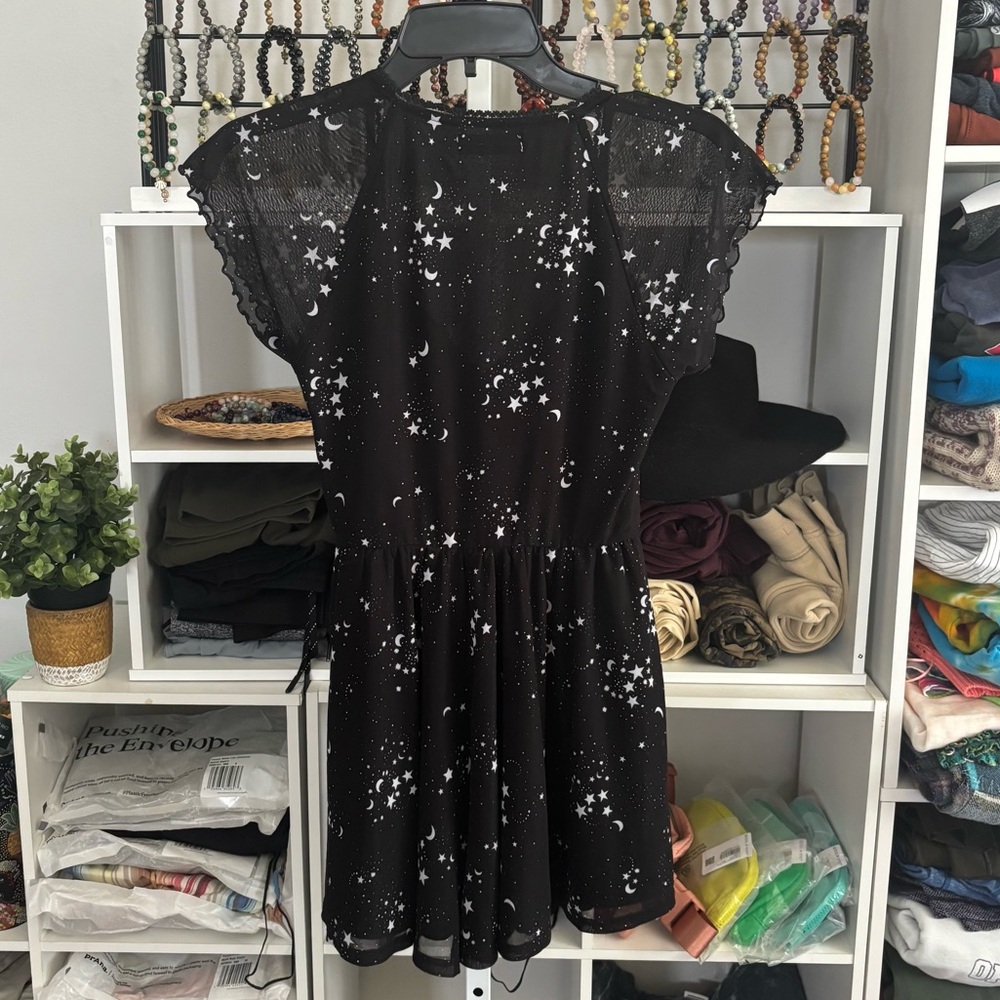 Urban Outfitters Black Mesh Star Moon Sweetheart Neck Romper Size Small - Picture 3 of 6